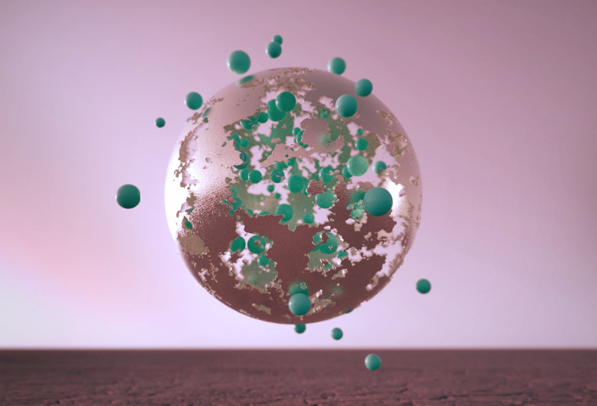 3d render of a floating sphere on alien planet