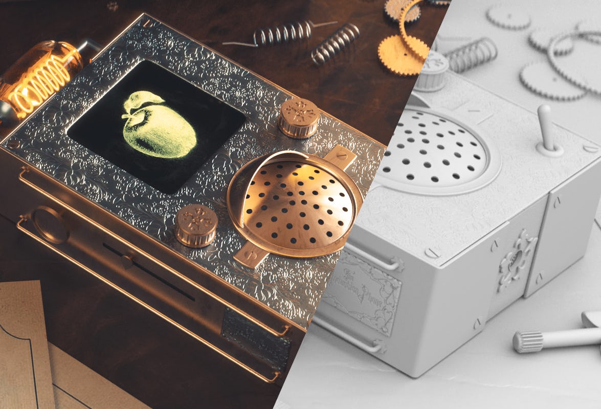 3d clay model view of steampunk iphone