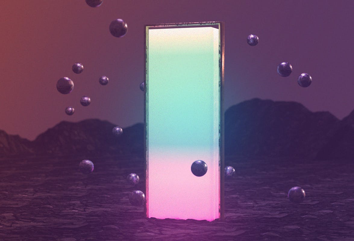 3d render of an sci-fi glowing monolith on another planet