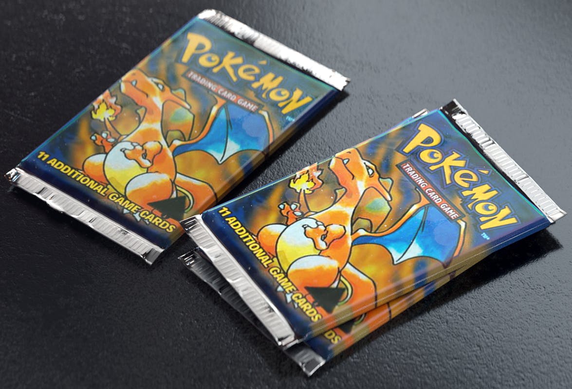 3d render of a pokemon cards packs on table