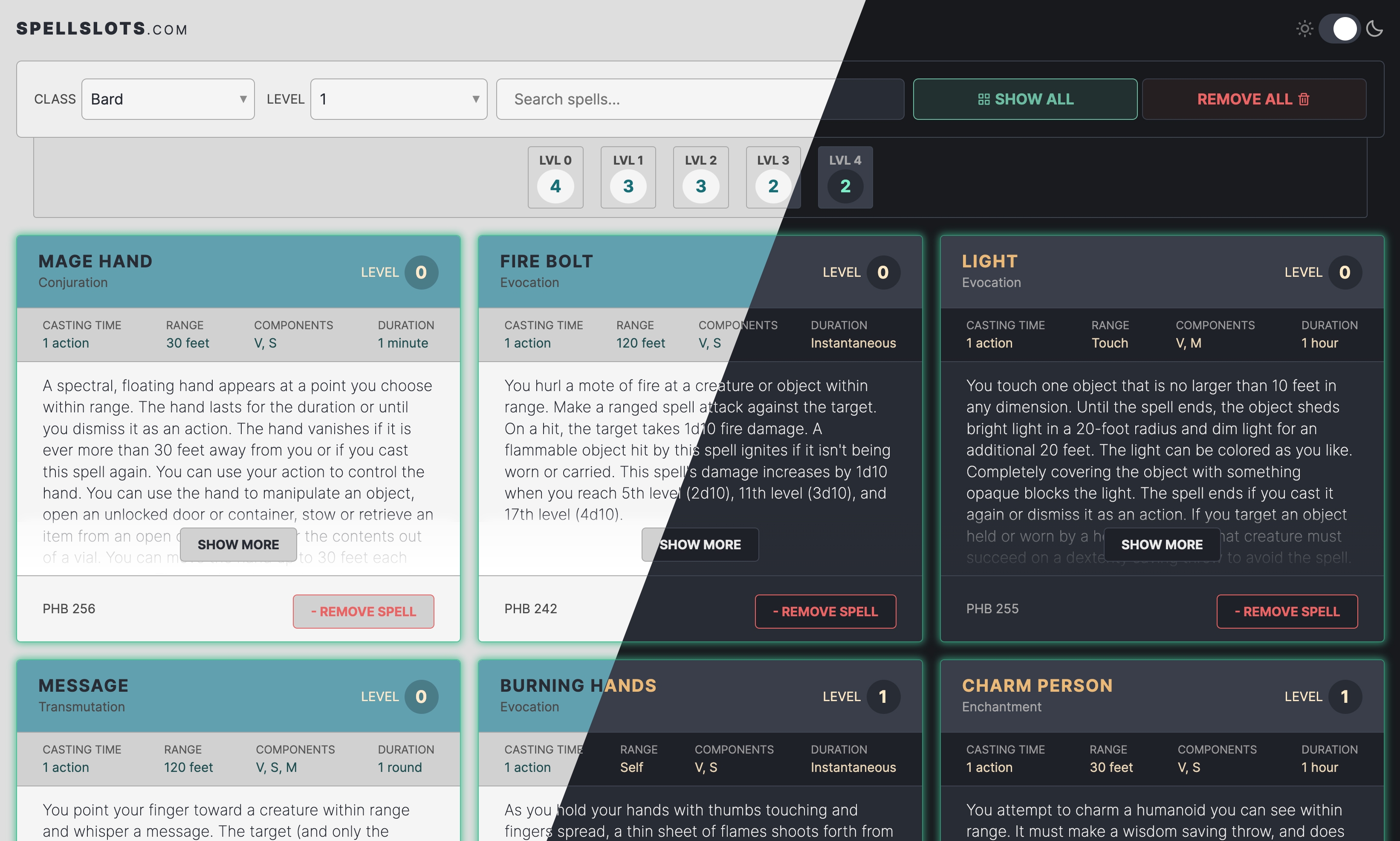 spellslots.com light mode and dark mode