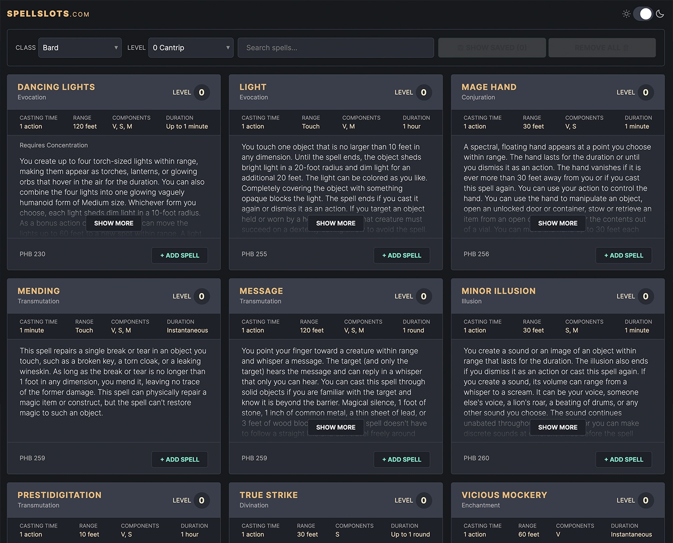 spellslots.com browser preview